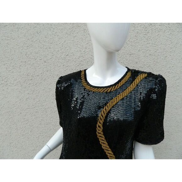 Patra Dress Vintage Size M/L Black Gold‎ Rope Sequin Beaded Cocktail Party - Picture 9 of 14